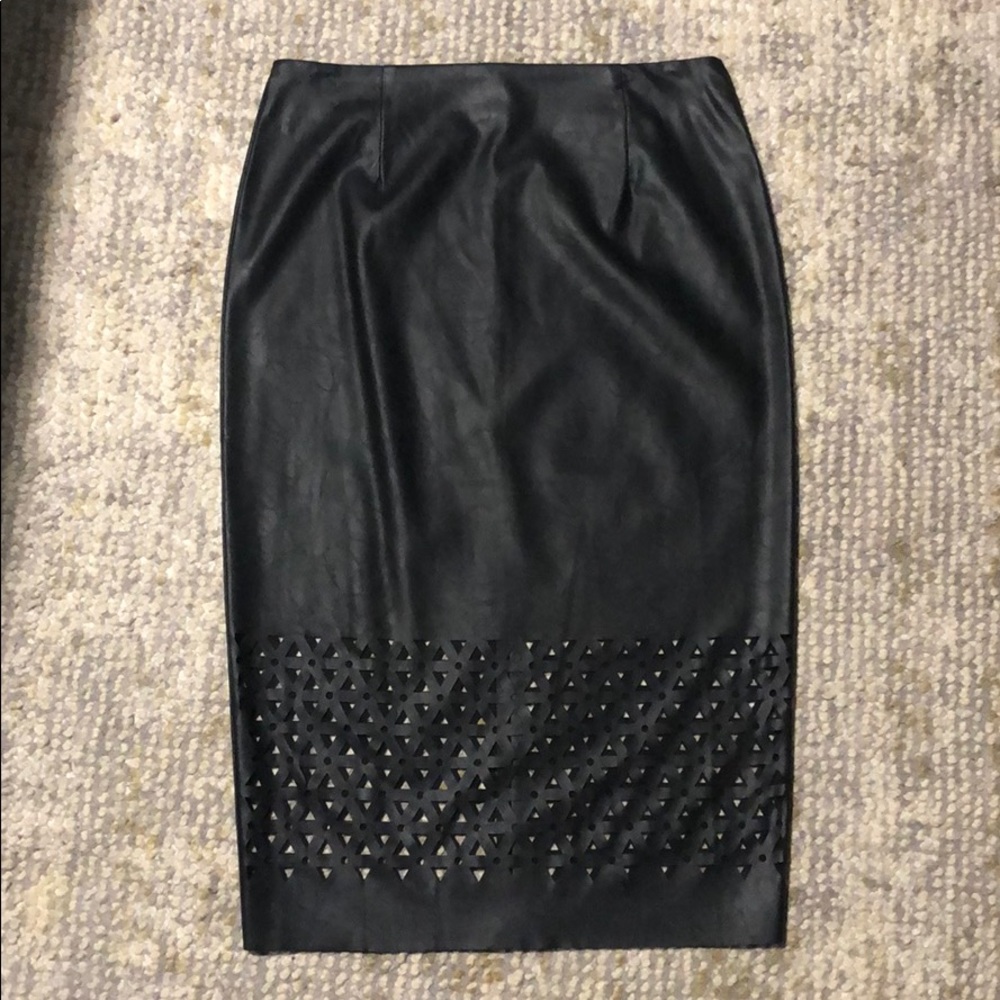 Sans Souci Laser-Cut Midi Faux Leather Skirt